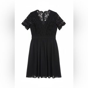 Lulus Black Lace Dress Womens Large Fit Flare Short Sleeve Chiffon